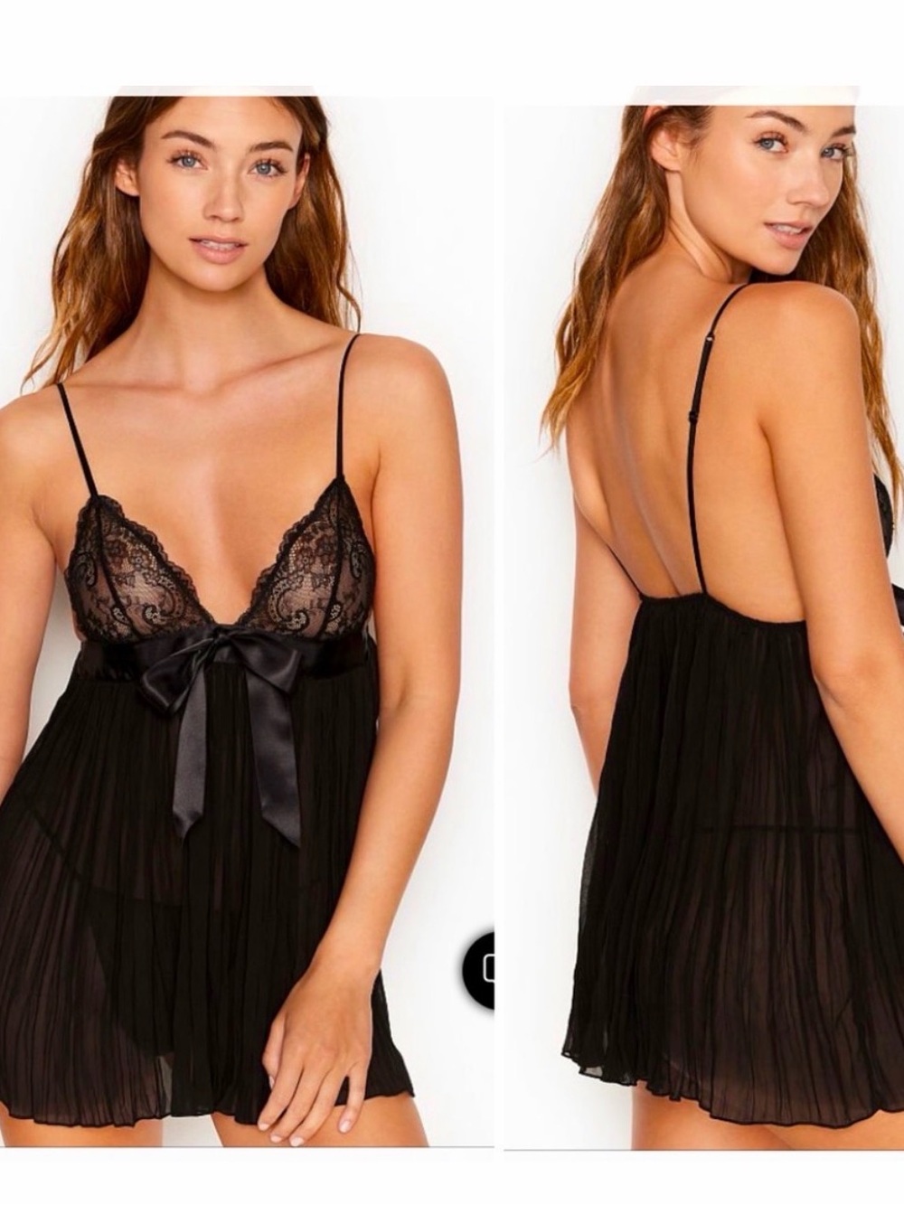 🖤 Victoria's Secret Sheer Pleated Babydoll Slip Dress Nightgown Lingerie Top XL